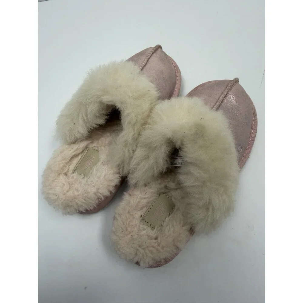 UGG Metallic Glitter Genuine Shearling Slipper Kids Girls Rose Gold Sz 12